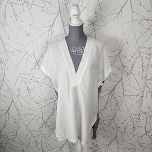 Ayrtight White Gray Colorblock V-Neck Batwing Oversized Tunic